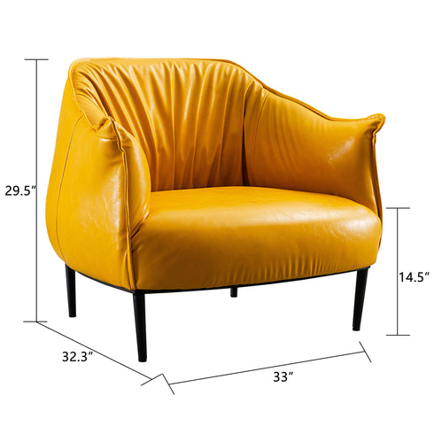 Kadar Leather Barrel Chair-Yellow Modern Leather Chair | Accent Chairs | Kinwell Furniture | Barrel Chairs